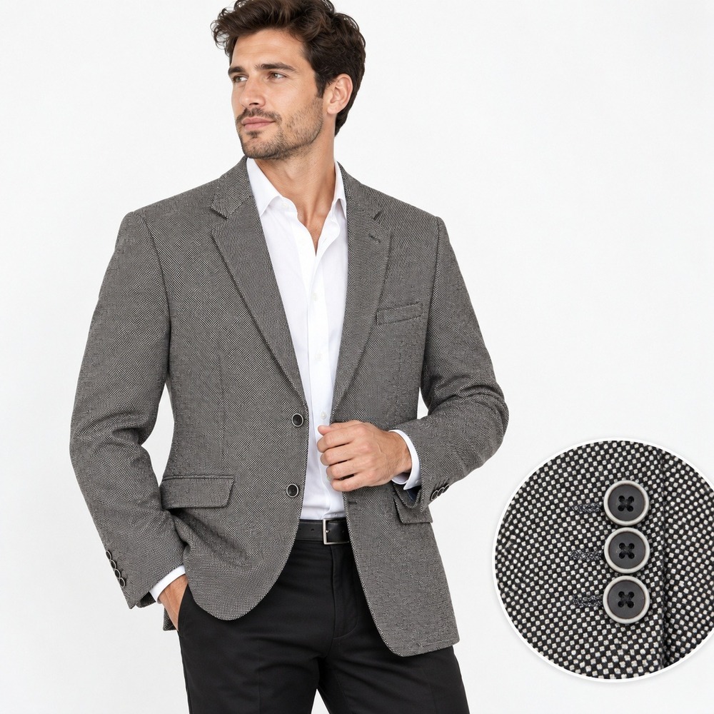 Broadstone Bros Tweed Blazer Men 46S Grey Tailored Fit Birdseye Classic Business